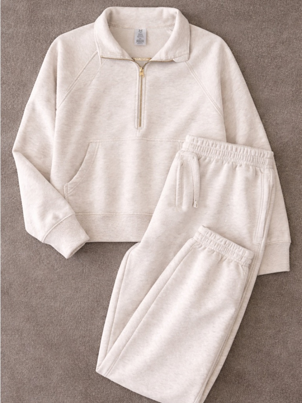 Cream Fleece Lounge Set XXL Half Zip Pullover Joggers Matching